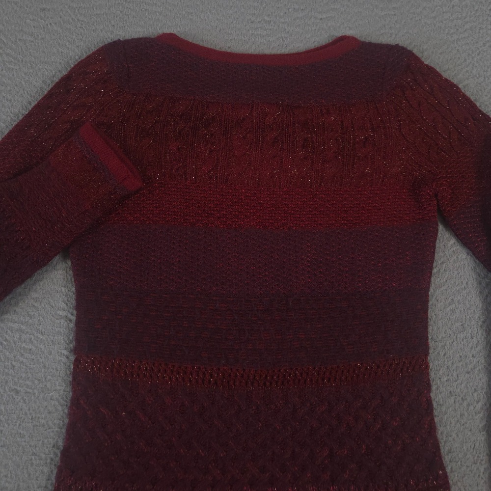Lauren Ralph Lauren Sweater Womens M Red Metallic Mixed Knit Shimmer Striped